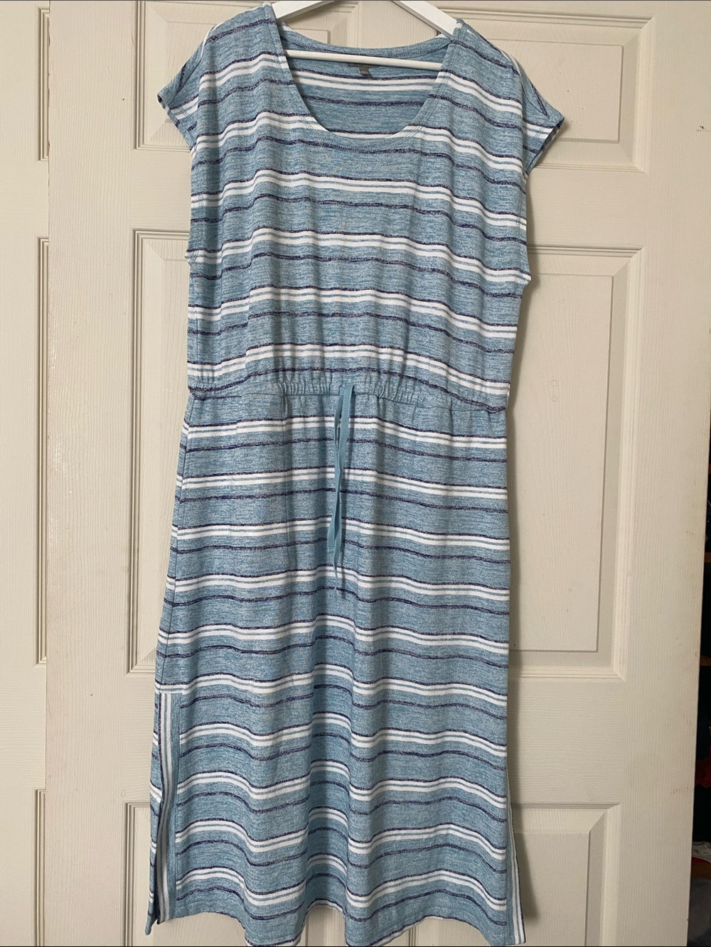 Talbots Blue and White Striped Short-Sleeve Drawstring Midi Dress size XL